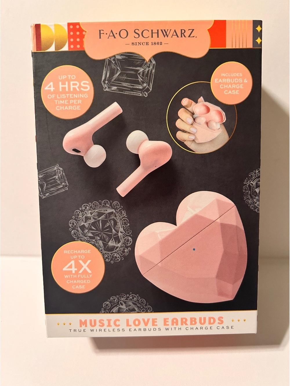 F.A.O Schwarz Music Love True Wireless Earbuds with Heart-Shaped Charging Case